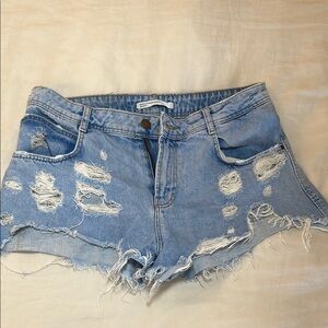 Zara Blue Vintage Distressed Jean Shorts
